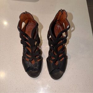 Latitude Femme Black Leather Cutout Heels 38 | Italian Dark Feminine Stilettos